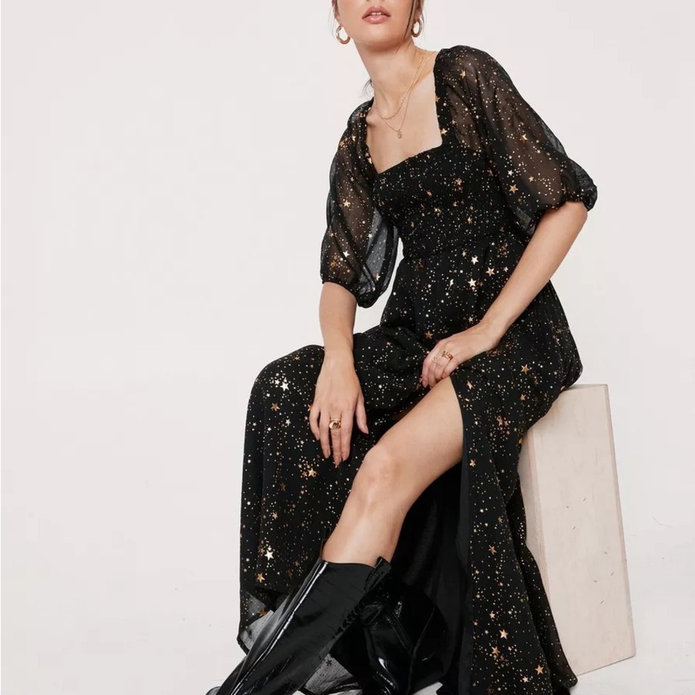 Nasty Gal Star Metallic Maxi Slit Dress